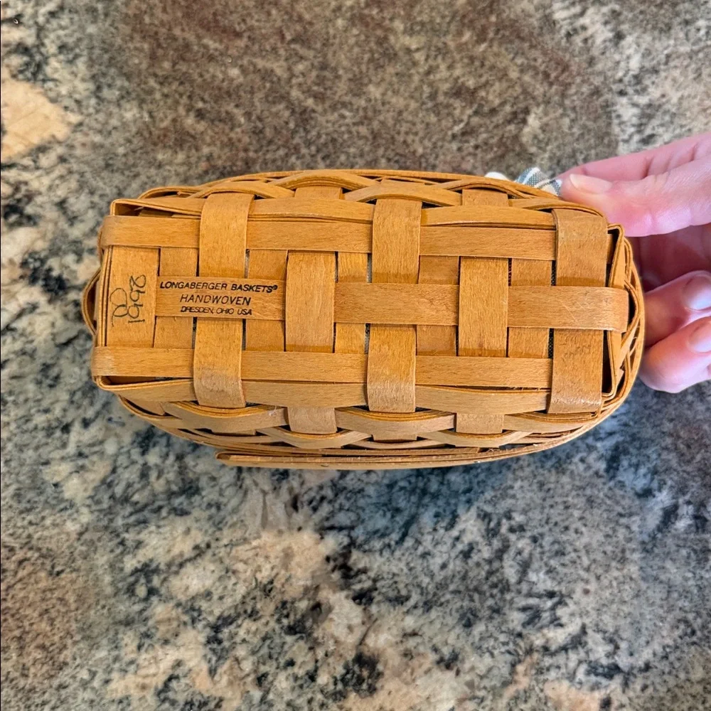 Longaberger Woven Basket with Plaid Fabric Liner - Natural and Blue